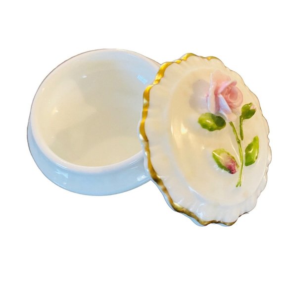 Vintage Coalport Raised Pink Rose Round Trinket Box With Lid 2 Inch - Picture 2 of 5